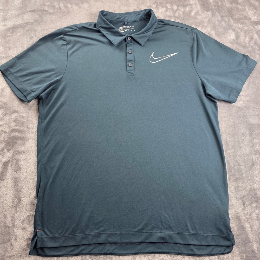 Nike Golf Polo Shirt Mens XL Teal Blue Dri-FIT Dotted Swoosh Short Sleeve